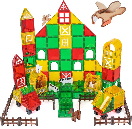 GILA - Clickbrickz - Magnetisch speelgoed 122 delig - Boerderijthema - Magnetic Tiles - Magnetische Tegels - Montessori Speelgoed van GILA