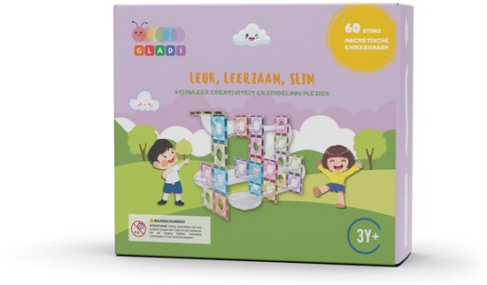 Gladi 60-Delige Knikkerbaan Pastel - Magnetisch Speelgoed Knikkerbaan - Magnetic Tiles - STEM Speelgoed voor 3 t/m 12 Jaar - Magnetische Tegels - Magnetische Bouwstenen - Educatief Speelgoed - Speelgoed Cadeau van Merkloos