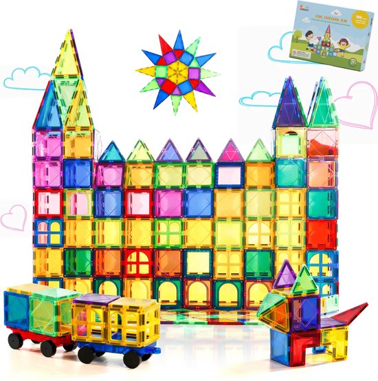 Gladi Tiles 100 Stuks Magnetisch Speelgoed - Magnetic Tiles - STEM Speelgoed voor 3 t/m 12 Jaar - Magnetische Tegels - Educatief Bouwspeelgoed van Gladi