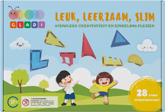 Gladi Tiles 28 Stuks Magnetisch Speelgoed Uitbreidingsset - Magnetic Tiles - STEM Speelgoed voor 3 t/m 12 Jaar - Magnetische Tegels - Educatief Bouwspeelgoed van Gladi Tiles