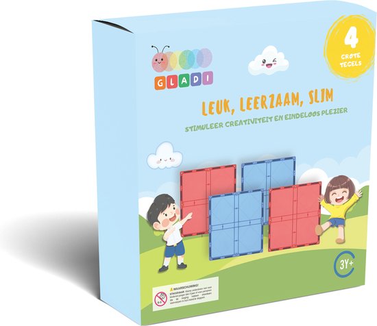 Gladi Tiles 4 Stuks Grote Tegels - Uitbreidingsset Magnetisch Speelgoed - Magnetic Tiles - STEM Speelgoed voor 3 t/m 12 Jaar - Magnetische Tegels - Educatief Bouwspeelgoed van Merkloos