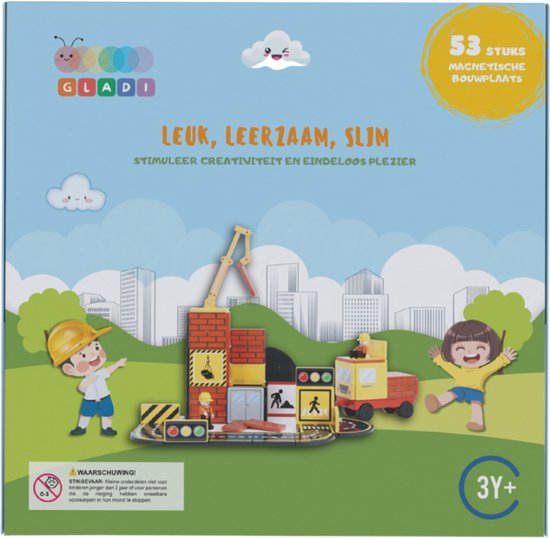 Gladi Tiles 53-Delige Magnetische Bouwplaats - Magnetic Tiles - Magnetisch Speelgoed van Merkloos