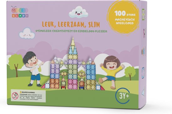 Gladi Tiles Pastel 100 Stuks - Magnetisch Speelgoed - Constructie speelgoed - STEM Speelgoed voor Kinderen - Bouwset vanaf 3 jaar van Gladi Tiles