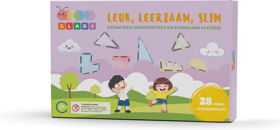 Gladi Tiles Pastel 28 Stuks Magnetisch Speelgoed Uitbreidingsset - Magnetic Tiles - STEM Speelgoed voor 3 t/m 12 Jaar - Magnetische Tegels - Educatief Bouwspeelgoed van Gladi Tiles