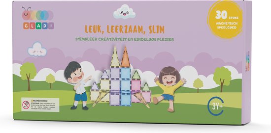 Gladi Tiles Pastel 30 Stuks - Magnetisch Speelgoed - Constructie speelgoed - STEM Speelgoed voor Kinderen - Bouwset vanaf 3 jaar van Gladi Tiles