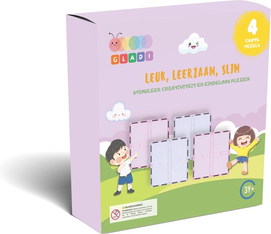 Gladi Tiles Pastel 4 Stuks Grote Tegels - Uitbreidingsset Magnetisch Speelgoed - Magnetic Tiles - STEM Speelgoed voor 3 t/m 12 Jaar - Magnetische Tegels - Educatief Bouwspeelgoed van Gladi Tiles