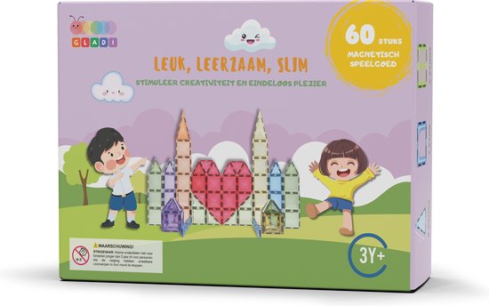 Gladi Tiles Pastel 60 Stuks - Magnetisch Speelgoed - Constructie speelgoed - STEM Speelgoed voor Kinderen - Bouwset vanaf 3 jaar van Gladi Tiles