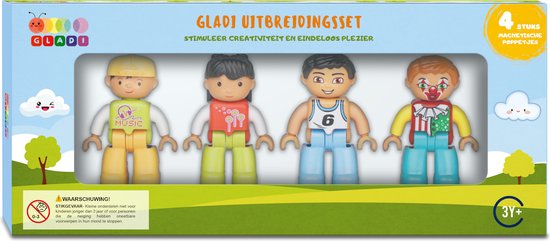 Gladi Tiles Uitbreidingsset - 4 Poppetjes Magnetisch Speelgoed - Speelgoed 3 jaar t/m 12 jaar - STEM Speelgoed - Magnetic Tiles - Speelgoed Cadeau van Gladi Tiles