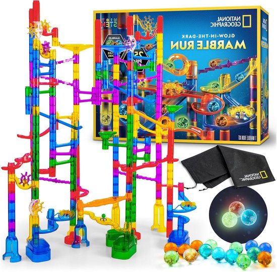 Glow in the Dark Knikkerbaan - Bouwset Knikkers - STEM Educatie - 250 Delen UV Knikkers - Eén Maat - Multicolor van Merkloos