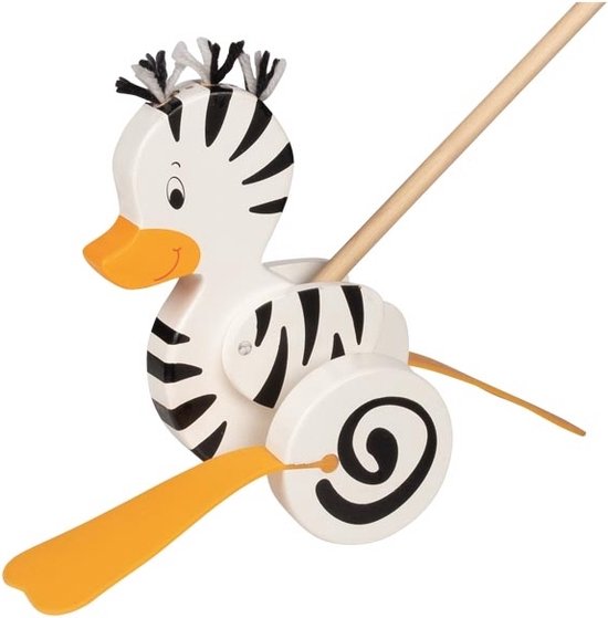 Goki Houten Duwfiguur Zebra Eend van Goki