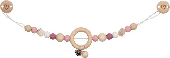Goki Houten Wandelwagenketting Hart Roze met Clips van Goki