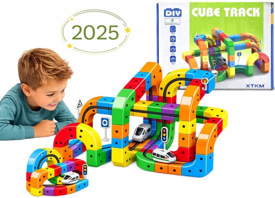 Goodz4All 3D Cube Tracks Treinbaan DIY 123-Delig - Magnetisch Speelgoed - Montessori Speelgoed - Magnetisch Bouwspeelgoed - Magnetische Blokken Bouwstenen - STEM Speelgoed USB - Oplaadbaar 3+ Uitbreidbaar van Merkloos