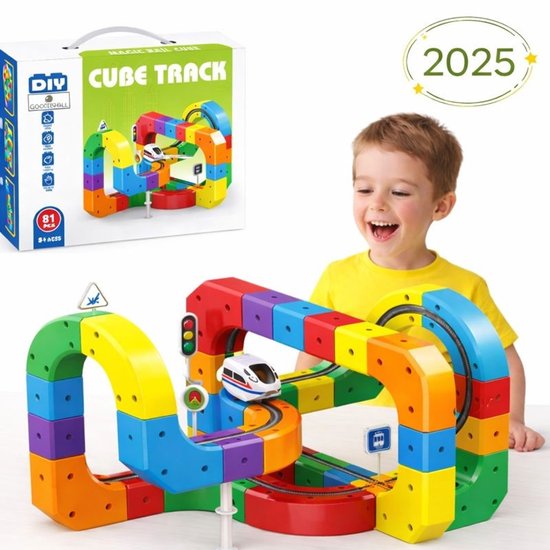 Goodz4All 3D Cube Tracks Treinbaan DIY - Magnetisch Speelgoed - Montessori Speelgoed - Magnetisch Bouwspeelgoed -Magnetische Blokken Bouwstenen - STEM Speelgoed USB-Oplaadbaar 3+ Uitbreidbaar van Merkloos