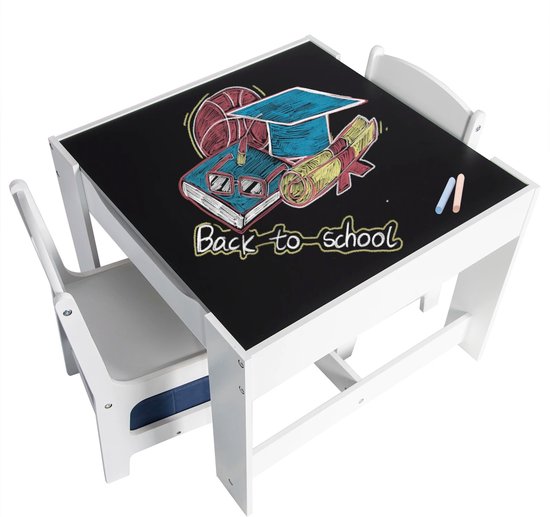 Gran Vida® - Kindertafel met 2 Stoelen - Speel & Tekentafel voor Peuters - Krijtbord - Inclusief Opbergruimte - Kindermeubilair van Gran Vida