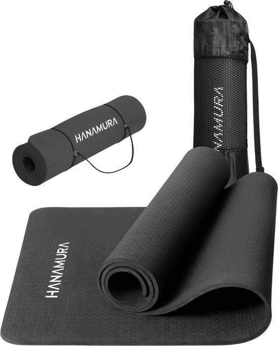 Hanamura Active Yoga Mat - Inclusief draagbare opbergtas & strap - TPE Materiaal - Milieuvriendelijk - 183x61 - 8 mm dik van Hanamura