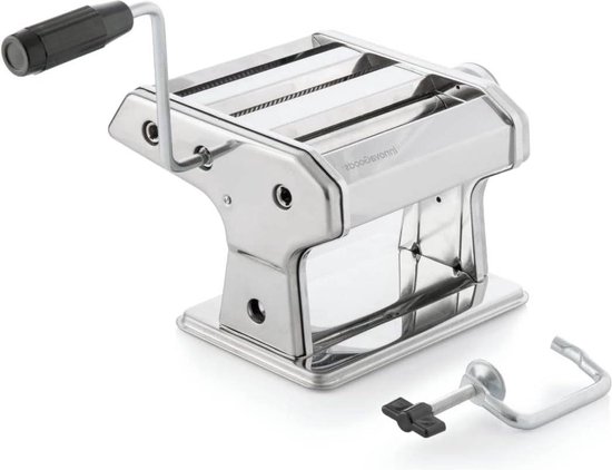 Handmatige Pasta Maker - 3-in-1 Snijwalsen - Spaghetti Tagliatelle Lasagne - 8 Niveaus Pasta Dikte - Multifunctioneel - Kneedt Snijdt - Zilverachtig - Receptenboek van Marcato