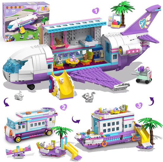 HOGOKIDS 3-in-1 Friends Vliegtuig Bouw speelgoed-808 STUKS Vliegtuig Boot Speelgoed auto - 6 Mini bouwpakket voor Kinderen Meisjes 8+ van Merkloos