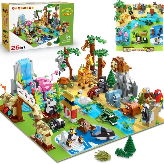 HOGOKIDS Dierentuin Bouwsets - 8 pack & 25 Dieren Scène Bouw Speelgoed - 1460 STUKS speelgoedkist - Educatief Bouwpakket voor kinderen 6 Jaar van HOGOKIDS