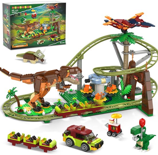 HOGOKIDS Dinosaurus Speelgoed - 1222- Delige Bouwpakket - 4 Dinosaurus Voertuig Modellen Speelgoedkist Bouwpakketten Volwassenen Kinderen 8 jaar van HOGOKIDS