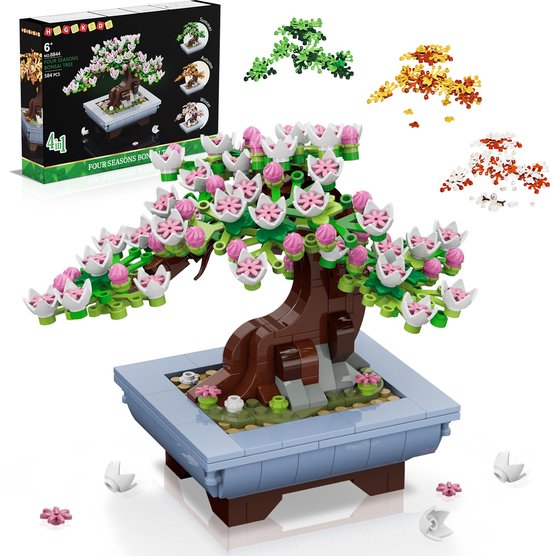 HOGOKIDS Sakura Boomspeelgoed Bouwpakket -DIY 4 Seizoenen Bonsaiboom - 584PCS Thuiskantoor Decor Creatieve Bouwpakketten Volwassenen Kinderen 6+ van Merkloos