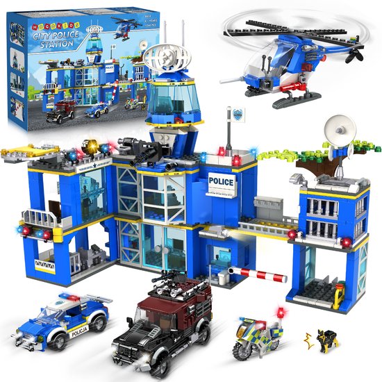 HOGOKIDS Stad Politiebureau Bouwpakket - 1260 Delen - Helikopter Motor Politievoertuig Boef Bouwsets Speelgoed auto voor Kinderen 8-12+ van HOGOKIDS