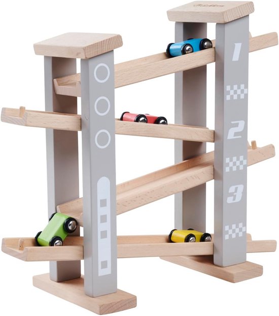 Houten Autoracebaan met 4 Voertuigen voor Peuters vanaf 1 Jaar van Merkloos