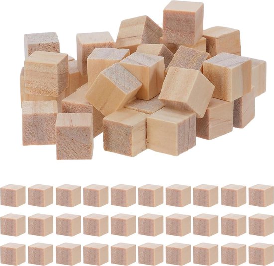 Houten Blokjes - Bouwstenen Vierkant - Knutselen en Bouwen - Onbehandeld Dennenhout - 1 cm - Natuurlijk Beige van Merkloos