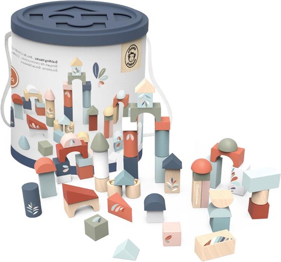 Houten Bouwstenen - Blokken Speelgoed - Kinderen Leren - FSC Hout - 18 x 18.8 cm - Kleurrijk van Merkloos