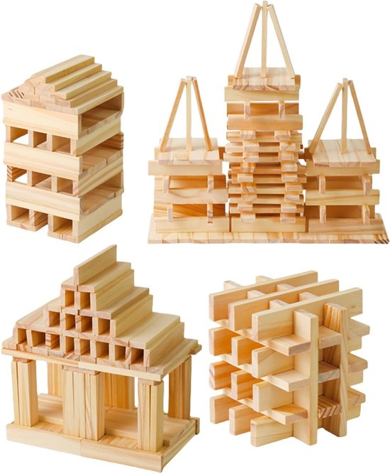 Houten Bouwstenen - Constructiespeelgoed Stapelblokken - Creatief Bouwen - Uniek Evenwicht Ontwerp - 100 stuks - Houtkleur van Merkloos