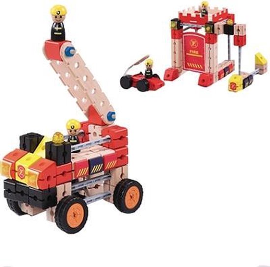 Houten constructie set brandweer 122 delig van Classic World.