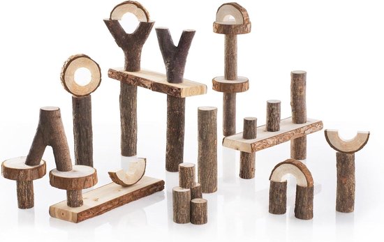 Houten Constructieblokken - Bouwstenen Set - Creatief Spelen - 36 Delen - Klein - Natuurlijk van Merkloos