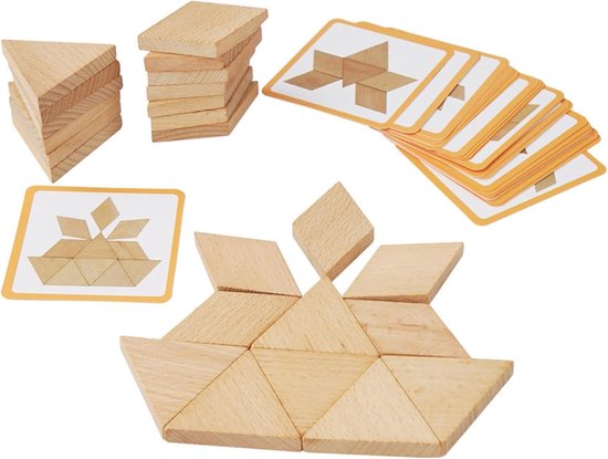 Houten Geometrische Bouwblokken 30 Stuks met Patroonkaarten voor Creatief Spelen en Leren - Ontwikkelt Creativiteit en Ruimtelijk Inzicht voor Kinderen vanaf 3 Jaar van Merkloos