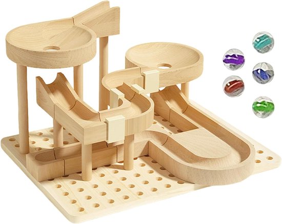 Houten Knikkerbaan - Bal Labyrint Puzzel - Educatief Spelen - Modulaire Aanpak - 25.2 x 17.5 x 6.3 cm - Houtkleur van Merkloos