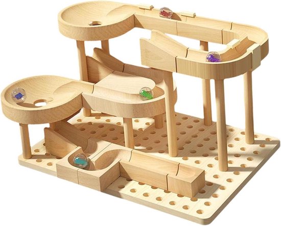 Houten Knikkerbaan - Bouwset Educatief - Creatief Spelen - Interactieve Montage - 22.5 x 16.5 cm - Niet gespecificeerd van Merkloos