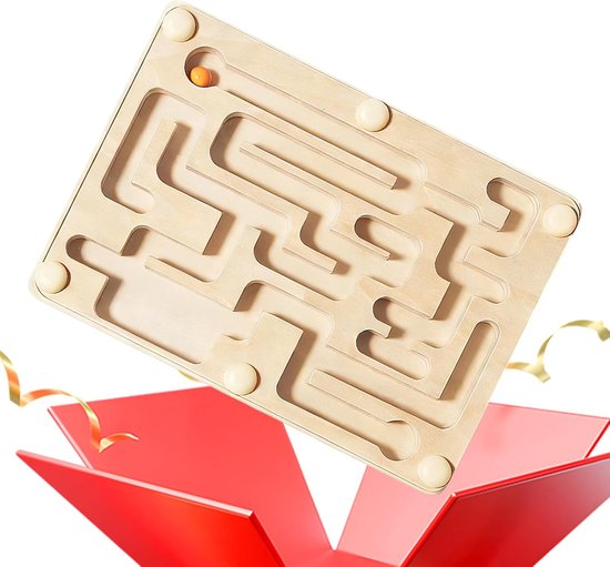 Houten Knikkerbaan - Denkspel Bordspel - Concentratie Verbeteren - Kantel Mechanisme - 14.5 x 10.5 cm van Merkloos