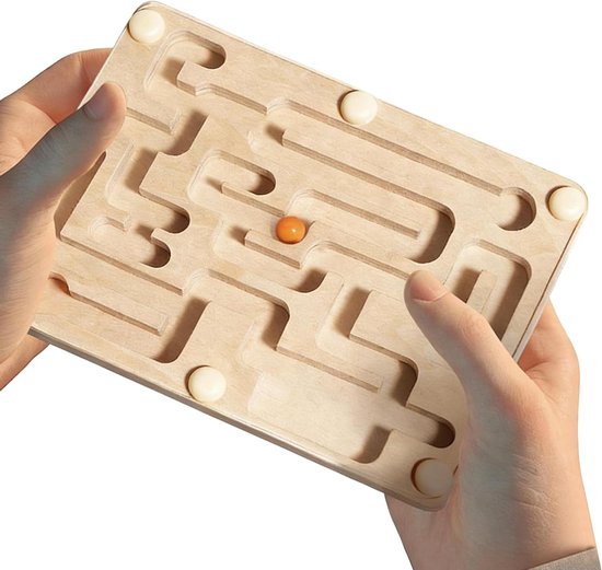 Houten Knikkerbaan Labyrint, Leuk Knikker Spel, Kantelbaar Knikkerlabyrint, Reisspel als Breinbreker Logische Uitdaging en Concentratiespel van Merkloos
