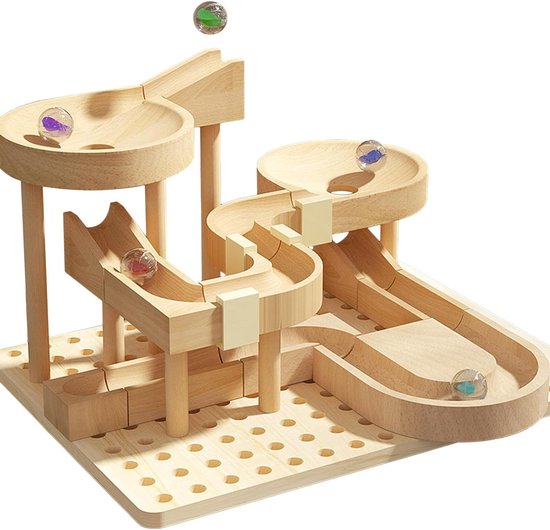 Houten Knikkerbaan - Labyrint Speelgoed - Educatief Spelen - Stimuleert Fijne Motoriek - 25.5 x 17.2 x 1 cm - Houtkleur van Merkloos