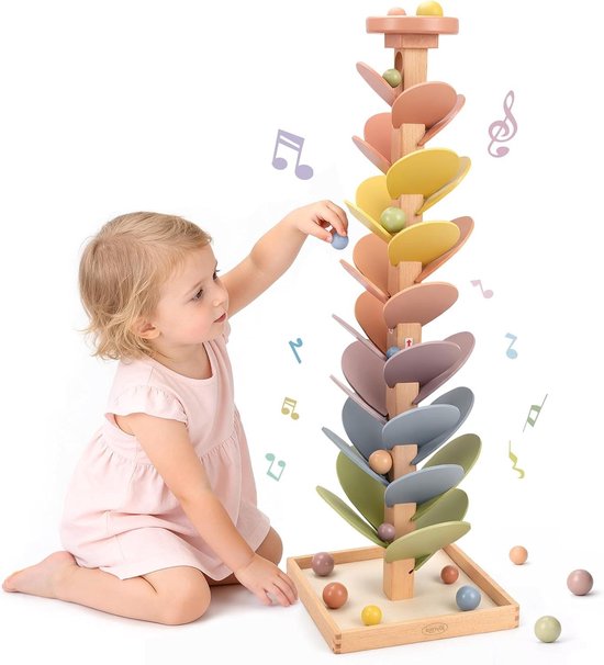 Houten Knikkerbaan - Motoriek Speelgoed - Ontwikkeling Vaardigheden - Montessori Educatief - 36 x 5 x 30 cm - Regenboog van Merkloos