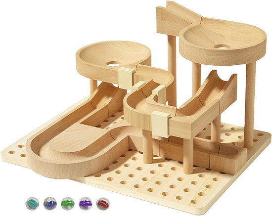 Houten Knikkerbaan - Puzzel Bouwset - Cognitieve Ontwikkeling - Complex 3D Ontwerp - 22.5x16.5cm van Merkloos