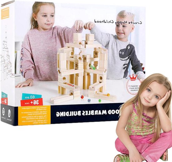 Houten Knikkerbaan - Puzzelspel Educatief Speelgoed - STEM Leren - Dynamische Baanmontage - 25.6 x 24.4 x 10.4 cm van Merkloos