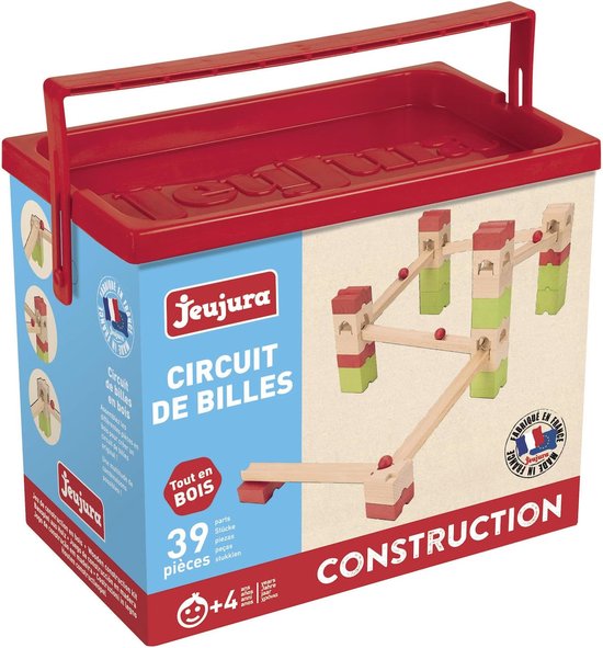 Houten Knikkerbaan Set - Knikkerbaan Spel - Bouwen en Spelen - 39 Delig - 30x30x30 cm - Meerkleurig van Merkloos