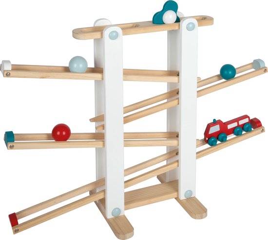 Houten Knikkerbaan - XL Motoriekbaan - Kinderspel Ontwikkeling - Inclusief Brandweerauto - 70 x 24 x 50 cm - Multicolor van Merkloos
