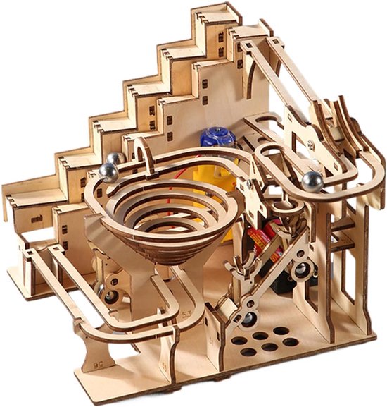 Houten Kogelbaan - Mechanisch Model - Creatief Knutselen - Beweegbaar Tandwiel - 190x160x140 mm van Merkloos