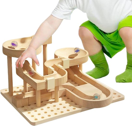 Houten Kogelbaan - Racebaan Labyrint - Educatief Spel - Stimuleert Ruimtelijke Verbeelding - 30 x 30 x 10 cm van Merkloos