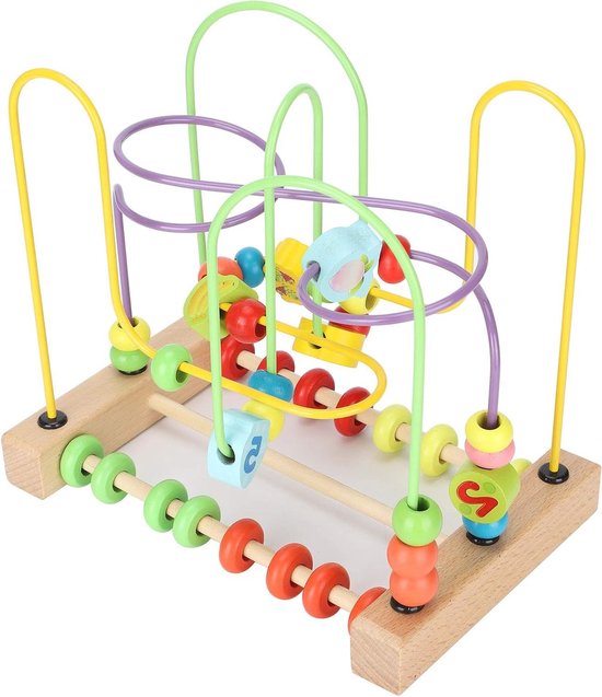Houten Kralen Doolhof - Telraam Speelgoed - Interactief Leren - Duurzame Constructie - 22 x 20.5 cm - Multicolor van Merkloos