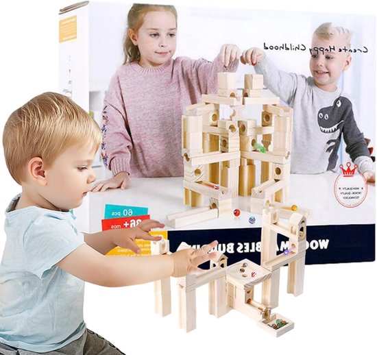 Houten Kralenbaan Labyrint, Educatief Puzzelspel, Houten Knikkerbaan Met 60 Delen, Voor Kinderen Jongeren STEM Leren Kerstmis van Merkloos