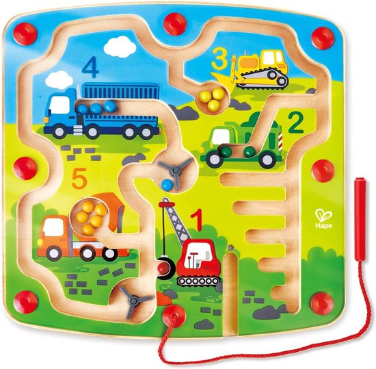 Houten Magneet Speelgoed met Getallenpuzzel en Voertuigenbaan van Merkloos