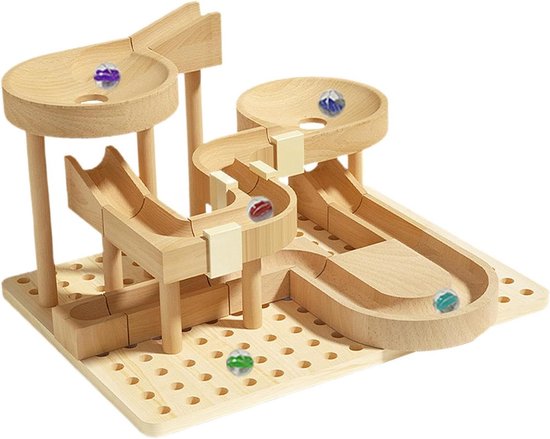 Houten Puzzel Baan - Knikkerbaan Bouwpakket - Creatief Spelen - Educatief Ontwerp - 22.5 cm - Houtkleur van Merkloos
