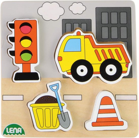 Houten Puzzel Bouwplaats met Kiepwagen voor Kinderen vanaf 18 maanden van Merkloos