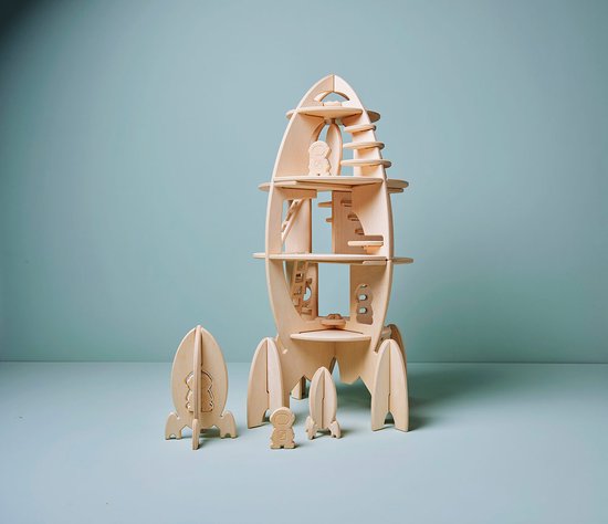 Houten speelgoed Raket, vanaf 3 jaar, duurzaam en lokaal gemaakt. 40 onderdelen. van Merkloos